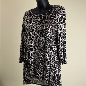 Intro Stretch Petite PXL Leopard Print Tunic Top Long Sleeve